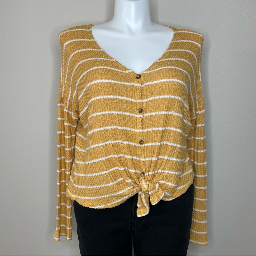 American Eagle Outfitters Oversized Soft and Sexy Striped Thermal Knit Top